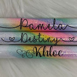 Unicorn Burst Personalized Epoxy Glitter Black Ink Pen: Refillable