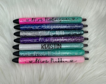 Personalized Epoxy Glitter Black Ink Pen: Refillable
