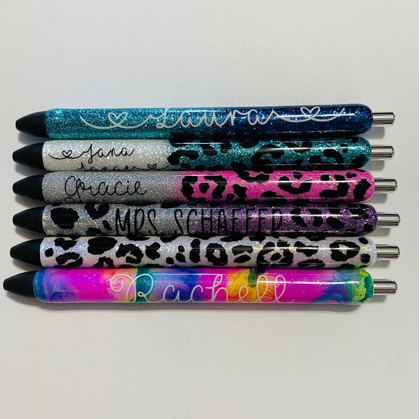Personalized Epoxy Glitter Black Ink Pen: Refillable