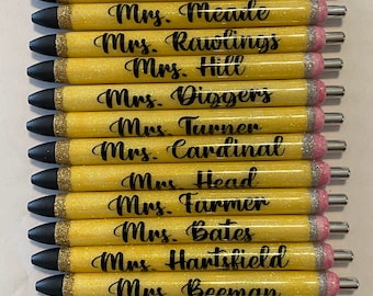 Teachers Personalized Epoxy Glitter Black Ink Pen: Refillable