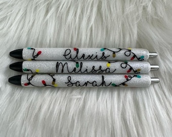 Christmas Lights Pen Personalized Epoxy Glitter Black Ink Pen: Refillable