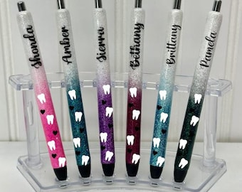 Dental Personalized Epoxy Glitter Black Ink Pen: Refillable