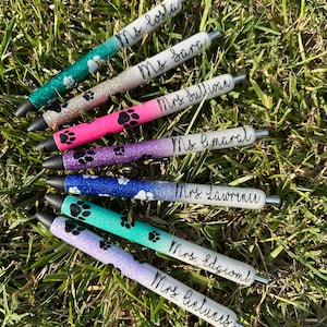 Vet Paw Print Cat/Dog half paws and name by clicker Personalized Epoxy Glitter Black Ink Pen: Refillable