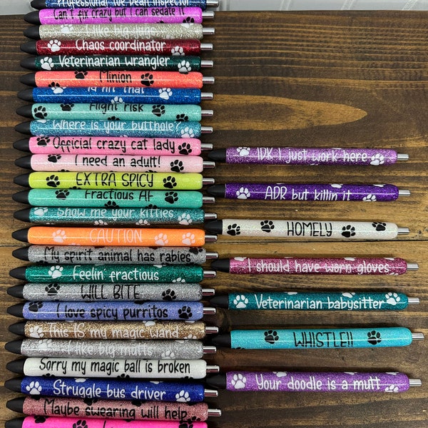 Quotes Vet Paw Print Cat/Dog Personalized Epoxy Glitter Black Ink Pen: Refillable