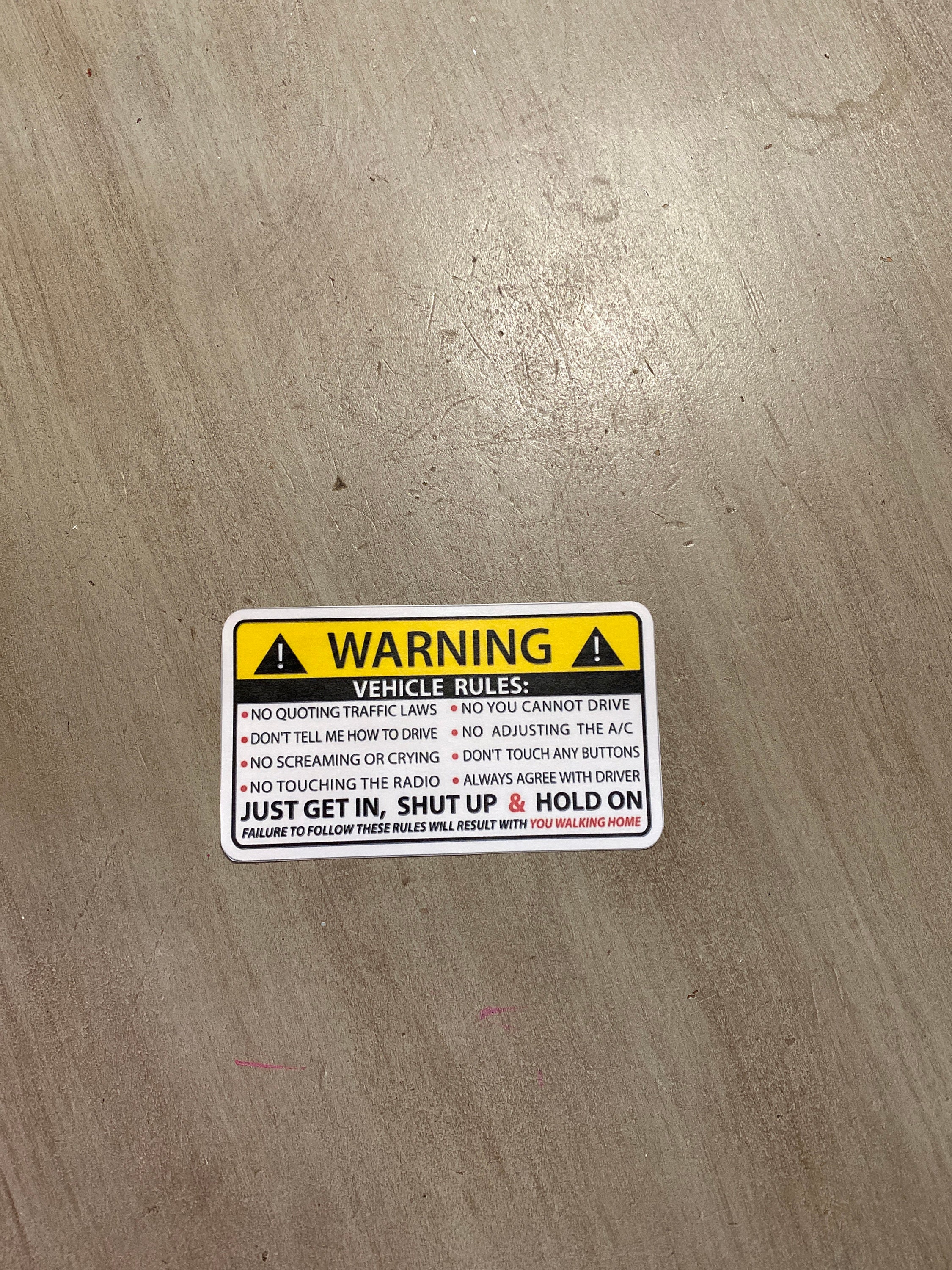 Vehicle Rule Sticker 2.25" x 4"