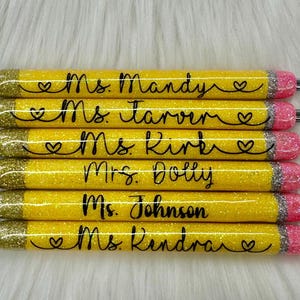 Teachers Personalized Epoxy Glitter Black Ink Pen: Refillable