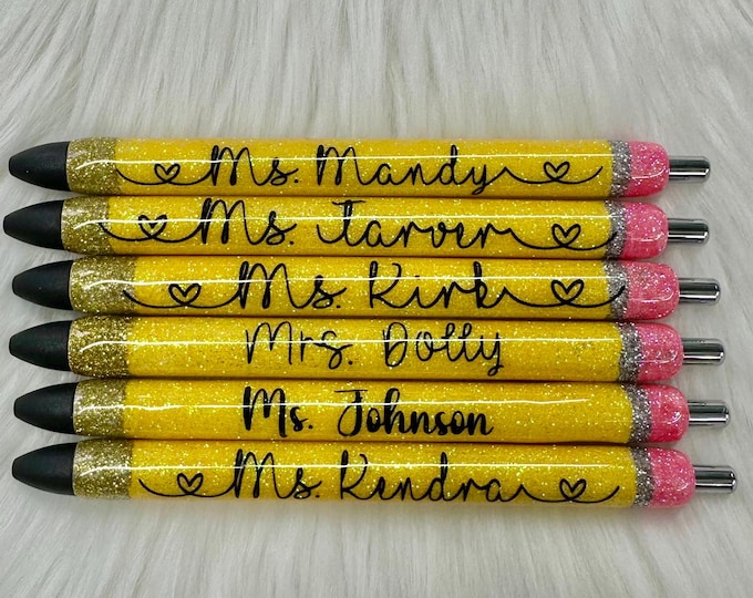 Teachers Personalized Epoxy Glitter Black Ink Pen: Refillable