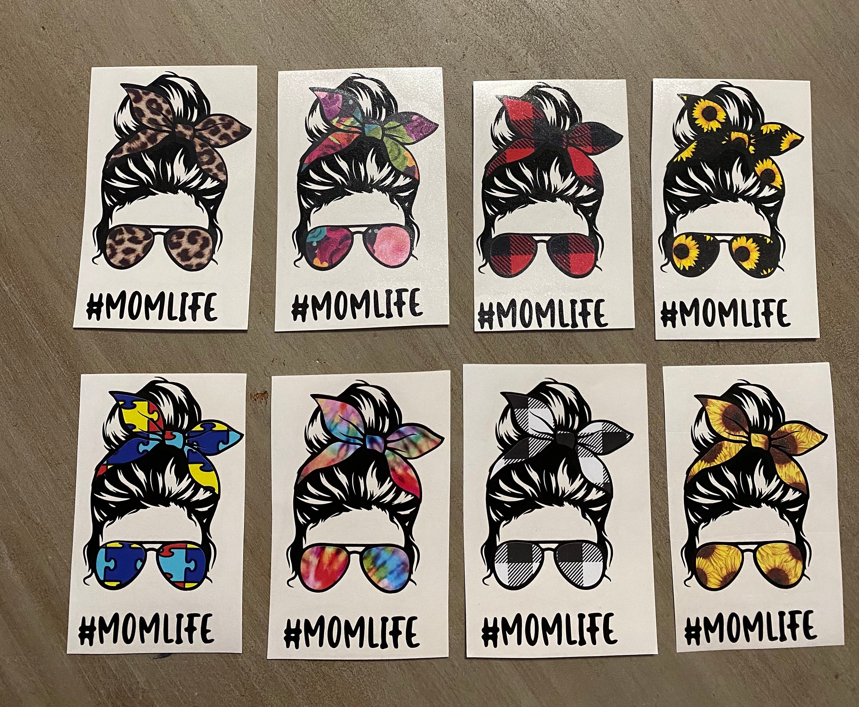 Messy Bun Mom Life Leopard Print Decal || Mom Vinyl Decals || Messy B…