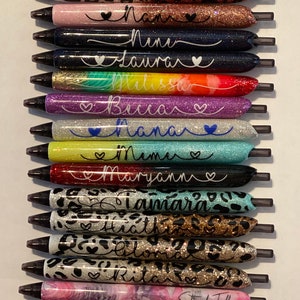 Personalized Epoxy Glitter Black Ink Pen: Refillable