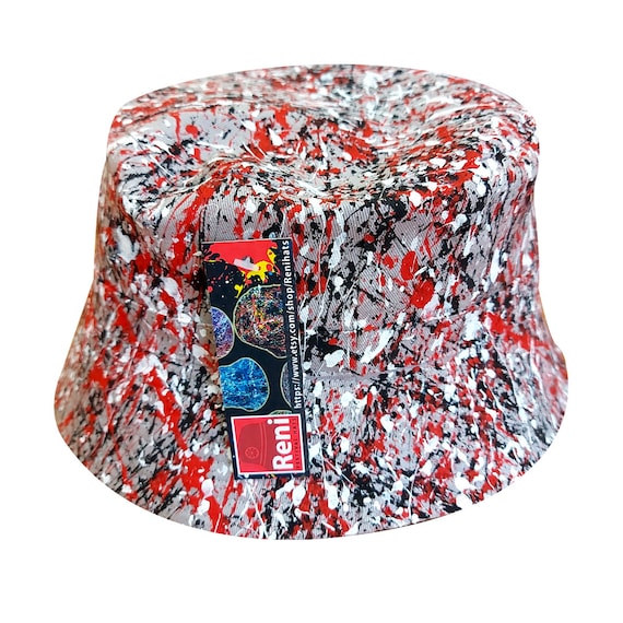 Stone Red Black Reni Hat Bucket Jackson Pollock Roses Style 
