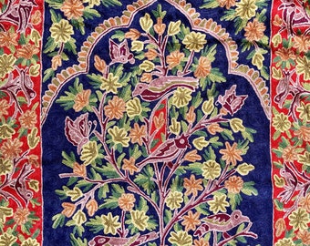 Tree of Life Wall Hanging Hand Embroidered Chainstitch Silk Tapestry 30x46”