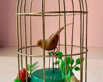 Singing Bird Cage Automaton Brass Music Box Works 8”