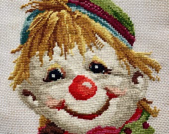 保育園の出生記録用クルーエル刺繍キット - 風船付きピエロ // 11x14 