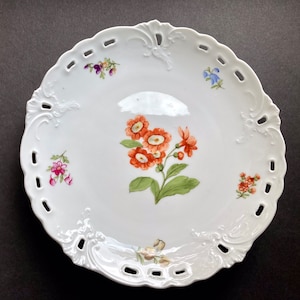 Nymphenburg German Porcelain Reticulated 8” Plate Vintage Wildflower Design