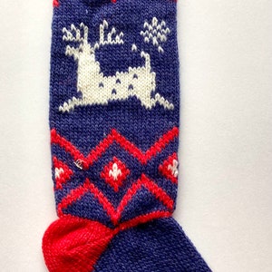 Wool/Yarn Knit Christmas Stocking Chunky Wool Knit white Reindeer Blue Red