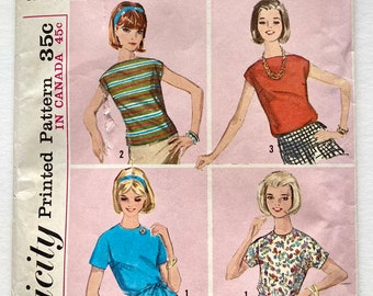Jaren 60-blouse met ronde hals naaipatroon Simplicity 5586, buste: 28 tieners compleet, ongesneden