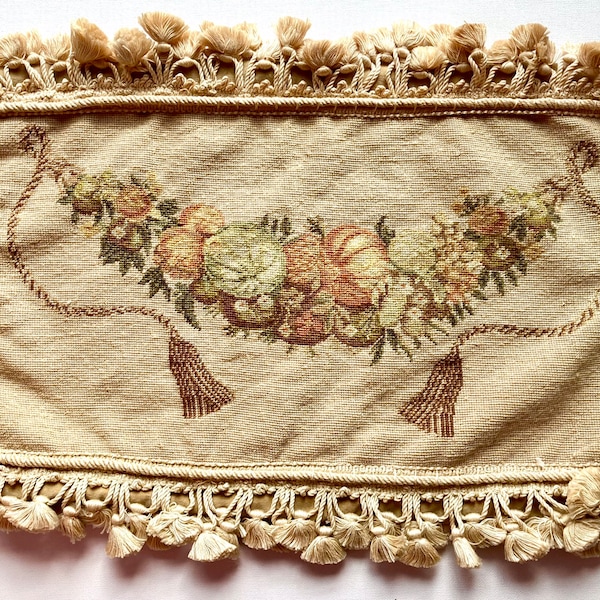 French country Petit Point Embroidery Fruit and Tassels, Tan Tassels