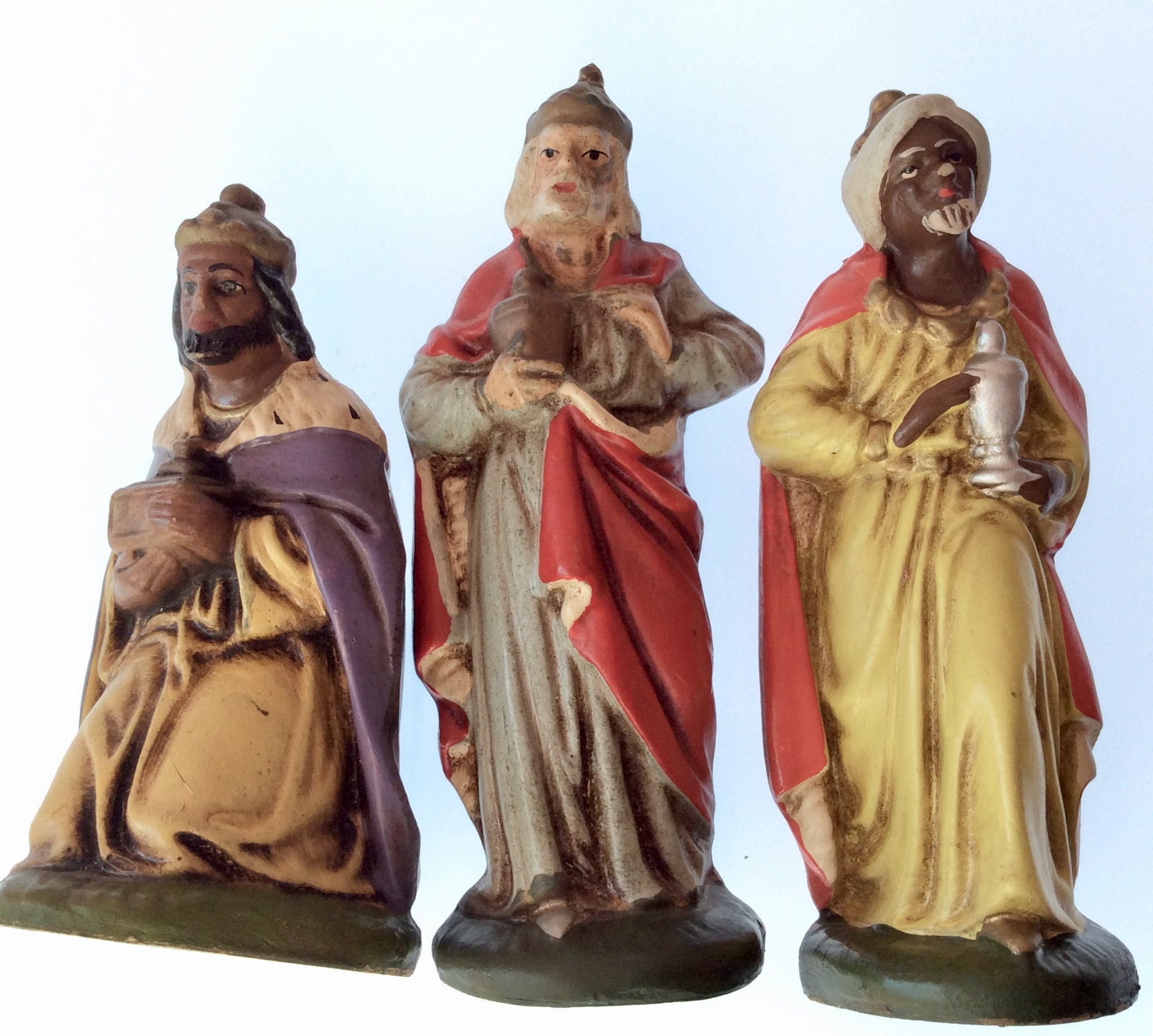 Vintage German Nativity Set of 9 Figurines Paper Mache Etsy