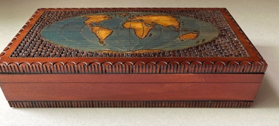 Polish Hand carved Wooden Box World Map Box - image 3