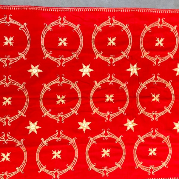 Red Wool Kashmir Shawl with Gold Metallic Embroidery, Indian Wedding Shawl