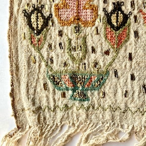 Antique Turkish Ottoman Silk Metal Embroidered Linen Floral Textile Towel