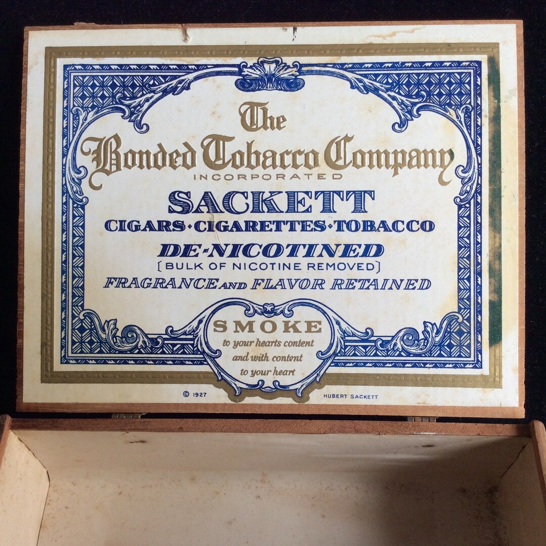 hubert tobacco 1927 Sackett Cigar Box Vintage Wood Stamp NRA Code, Collectibles, the  Bonded Tobacco Company NY, Smoke Club Lounge Decor
