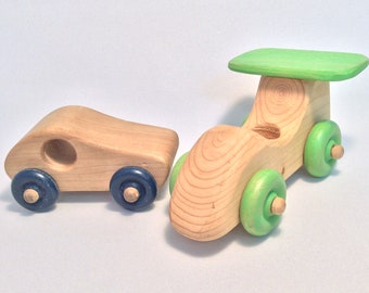 Vintage Wooden Toy Cars for Toddlers, Set of 2 cars