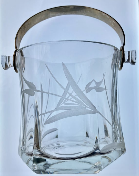 Seau à glace et pince à teck vintage en verre à motifs de diamants, Danemark, an