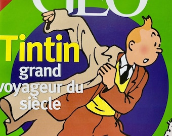 Vintage Tintin Geo Magazine 2000, grand voyageur du siecle, French Geo Magazine