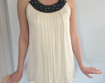 Vintage BCBG Max Azria Cocktailkleid schwarz weiß Minikleid Ballon Silhouette Kleid, Perlenausschnitt