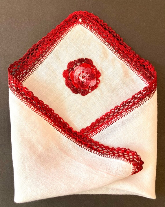 Vintage Swiss Hankie, Handkerchief, fine linen, re