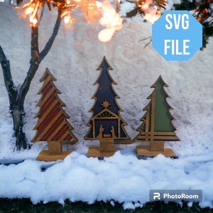 SVG laser file standing Christmas trees decoration..