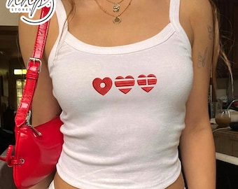 Camiseta sin mangas Arirang Y2K bordada, camiseta sin mangas de tirantes finos personalizada, camiseta sin mangas estilo racerback para conciertos, top corto para conciertos de chicas guapas