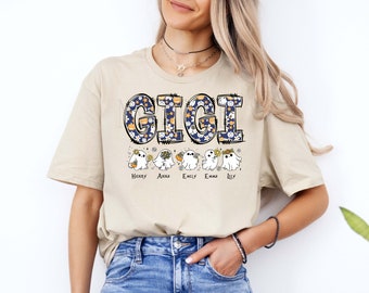 Custom Halloween Gigi Shirt With Grandkids Name, Personalized Gigi Shirt, Halloween Gigi Shirt, Spooky Gigi Shirt, Halloween Grandma Gift