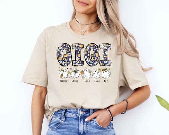 Custom Halloween Gigi Shirt With Grandkids Name, Personalized Gigi Shirt, Halloween Gigi Shirt, Spooky Gigi Shirt, Halloween Grandma Gift