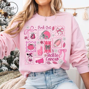 Comfort Colors® Pink Out Tackle Cancer Football Halloween Shirt, Breast Cancer Awareness Sweatshirt, Football Pink Ribbon Shirt, Support tee