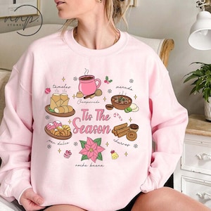 Felpa natalizia messicana, Tis the Season Conchas Mexican Food a maniche lunghe, T-shirt da festa Pan Dulce Mexico, Felpa con cappuccio Xmas Latina Feliz Navidad