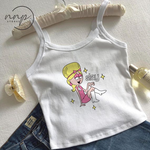 tank top dress kids 2000s Lizzie Mcguire Slay Tank Top, 2000s Nostalgia Cartoon Custom Racerback Tank  / Spaghetti Strap Tank, Y2K Hot Girls Summer Outfit