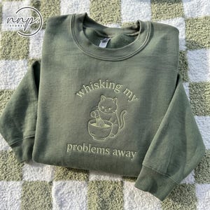 Embroidered Whisking Problems Away Matcha Comfort Colors® T-shirt, Matcha Lovers Tee, Cute Cat Green Tea Y2K Baby Tee, Summer Outfit
