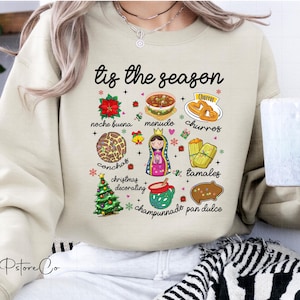 Felpa Tis the Season Conchas, Maglione natalizio con cibo messicano, Maglietta per la festa del Pan Dulce in Messico, Regalo di Natale latinoamericano, Maglietta Feliz Navidad