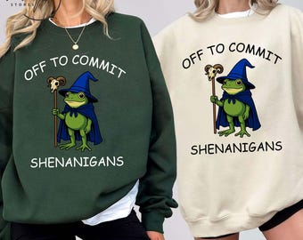 Bluza Off to Commit Shenanigans, bluza z kapturem Wizard Frog, zabawna koszulka z żabą, długie rękawy z motywem żabiej fantazji