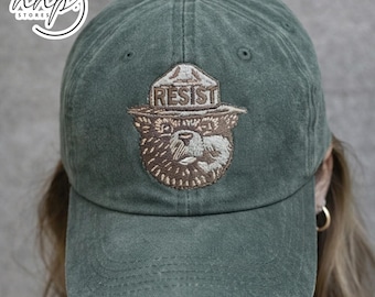 Geborduurde Resist Bear Dad-hoed, National Park Bear Cap, Resist Dad Hat, Bear National Parks Support-hoed, Protect National Parks-hoed