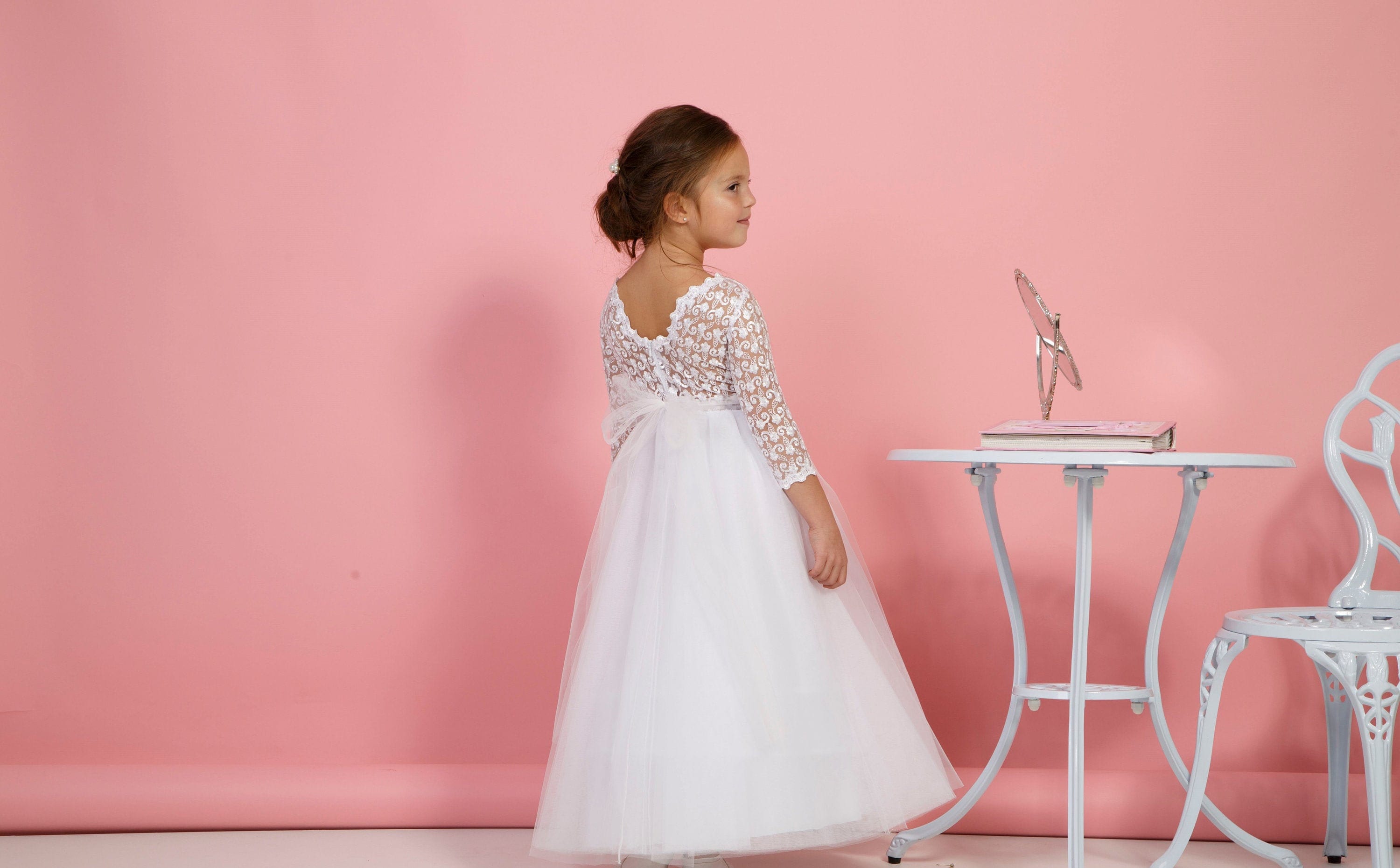 White flower girl dress Lace flower dress Baby formal dress Etsy