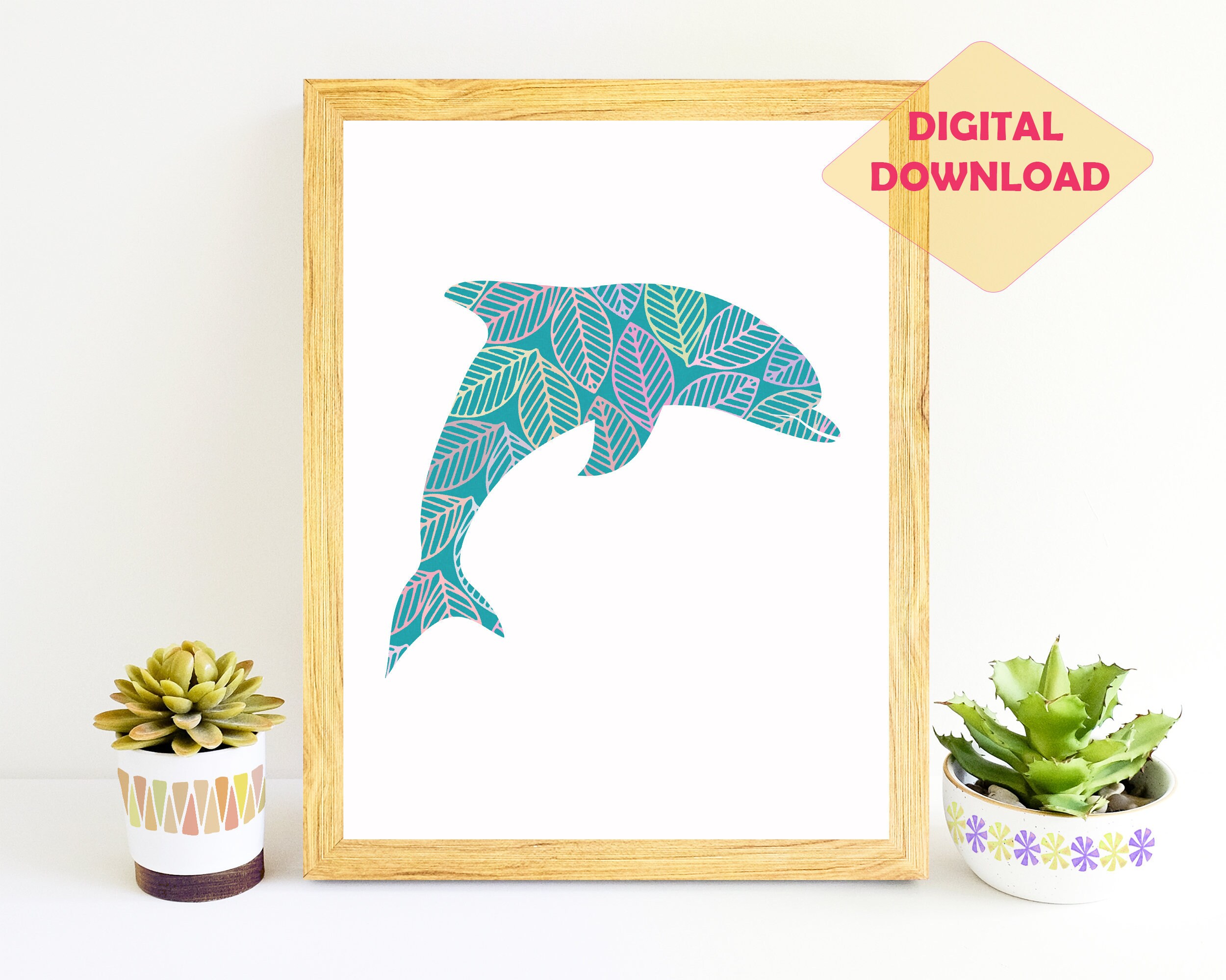 Dolphin Wall Art Printable Abstract Print Bright Colour - Etsy