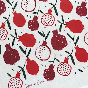 Pomegranate Linen-Cotton Tea Towel | Screen Printed | Eco-Dyes | Scandinavian | Durable | Absorbent  | Stylish Kitchen | Colourful Flowers