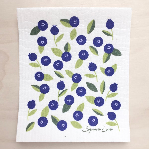 Blueberries Swedish Dishcloth  | Sponge Cloth | SmellFree | Reusable Ecofriendly Paper Towel | Christmas Gift Stocking Suffer| Greeting Card