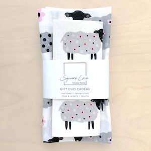 Sheep Gift Duo  | Linen-Cotton Towel | Sponge Cloth | Christmas & Hostess Gift | Durable | Modern Kitchen Decor