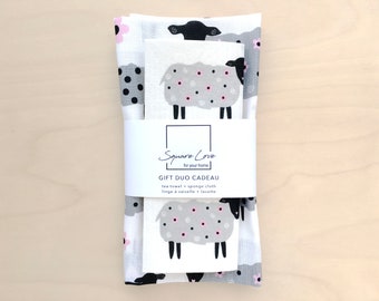 Sheep Gift Duo  | Linen-Cotton Towel | Sponge Cloth | Christmas & Hostess Gift | Durable | Modern Kitchen Decor