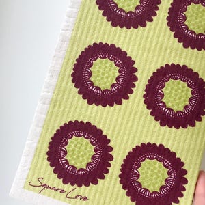 Grand torchon suédois Fleurs | Chiffon éponge | Sans odeur | Essuie-tout écologique réutilisable | Carte de voeux