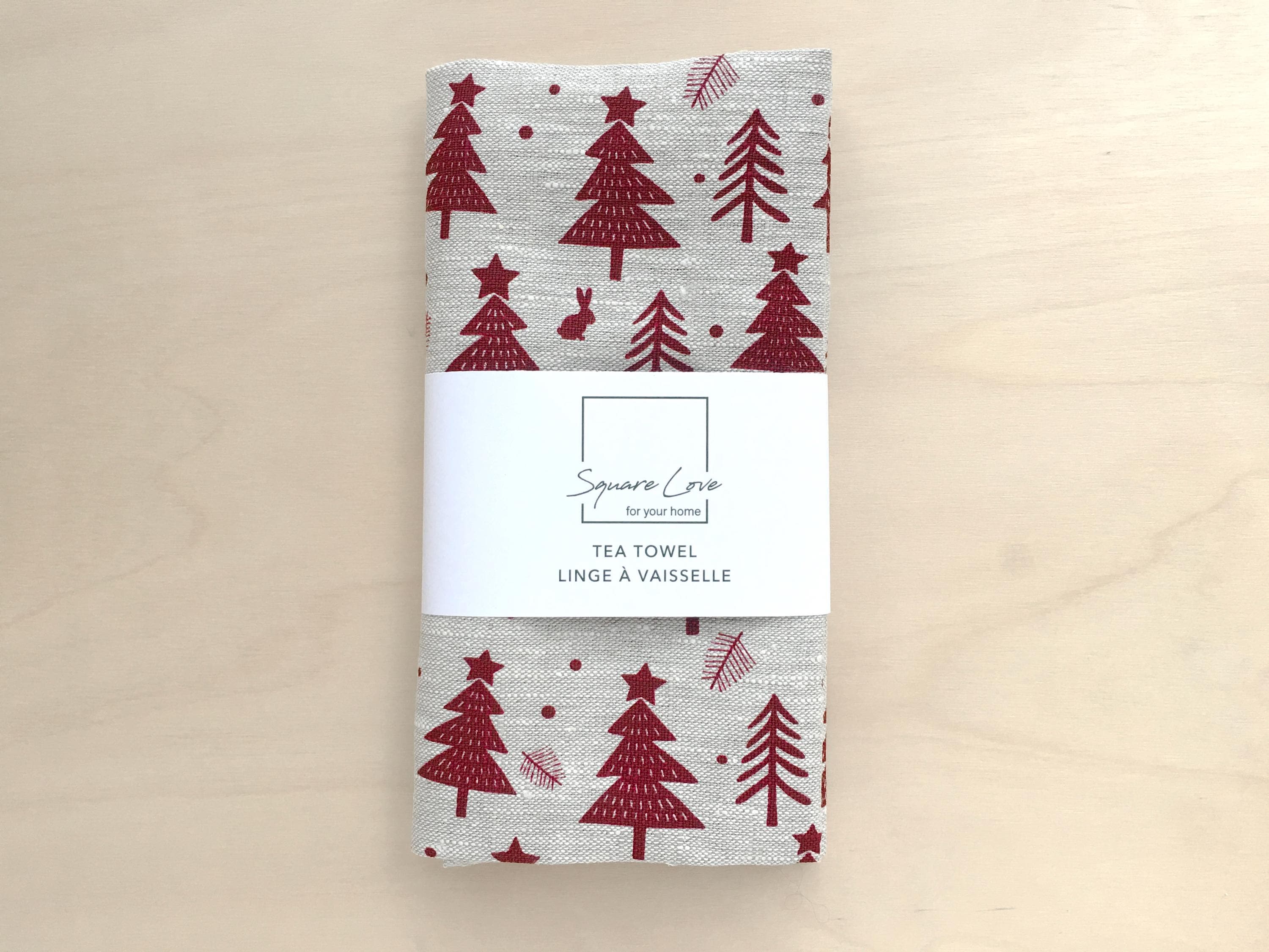 Holiday Forest 100% Linen Tea Towel | Screen Printed | Eco-Dyes | Scandinavian | Durable | Absorbent  | Modern Decor | Host Gift